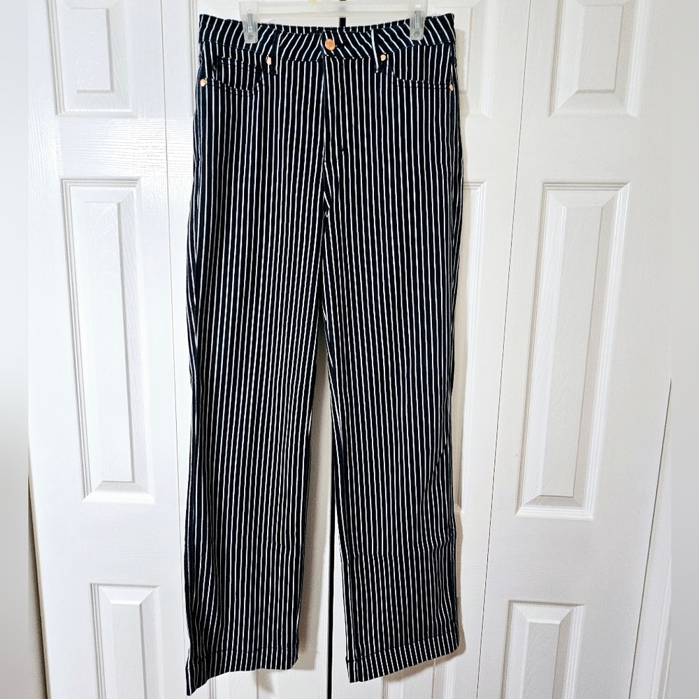 Judy Blue Jeans Blue and White Striped Straight Leg